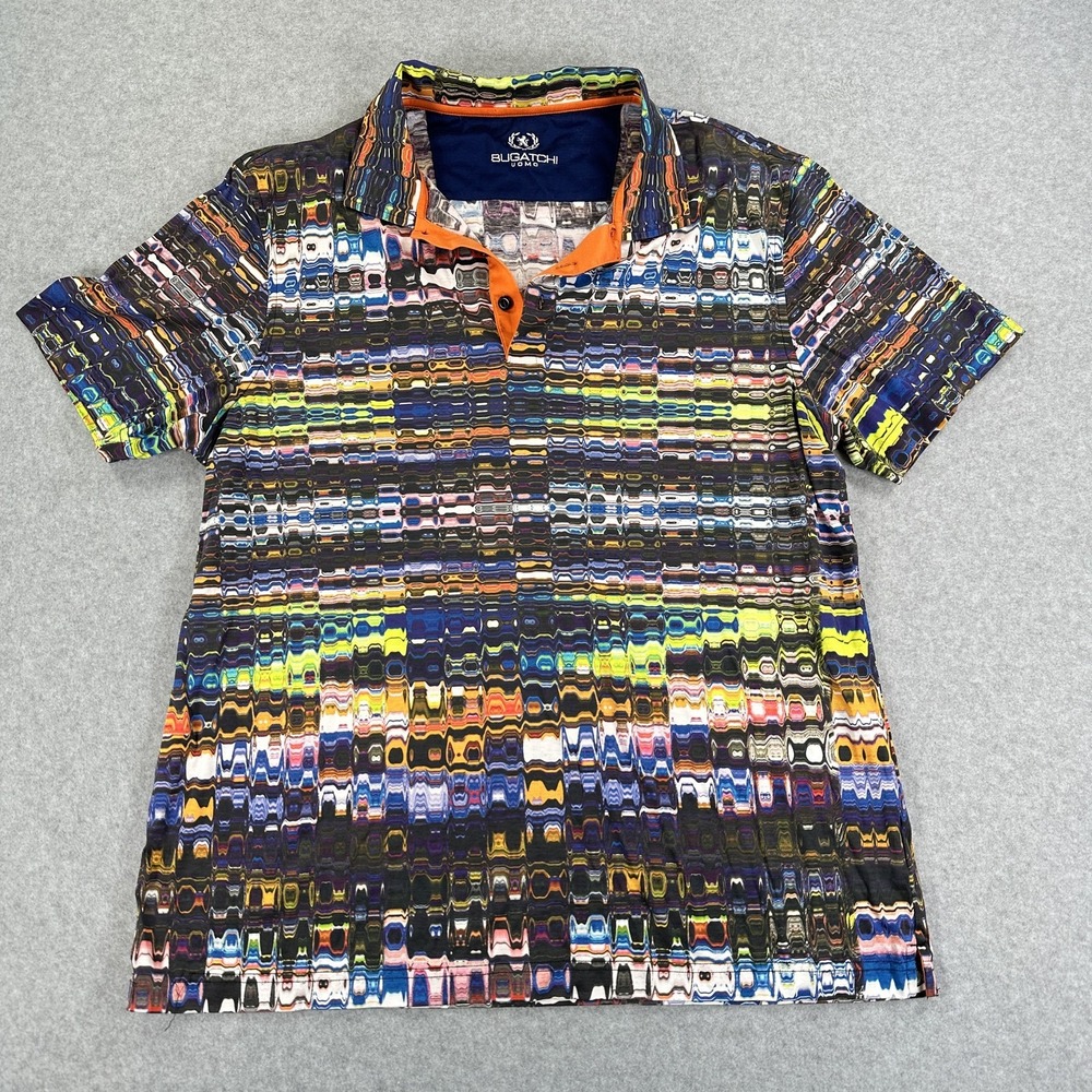 Bugatchi Uomo Men's Polo Shirt Multicolor Geometric Abstract Print Short Sleeve